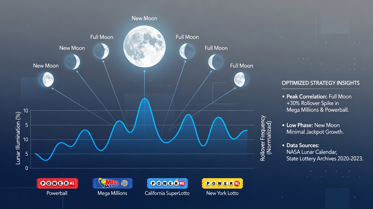 Syndicate members reviewing charts that map lunar phases to state lottery rollover statistics