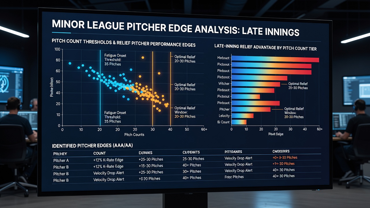Digital scoreboard displaying pitch count and inning information during a minor league night game