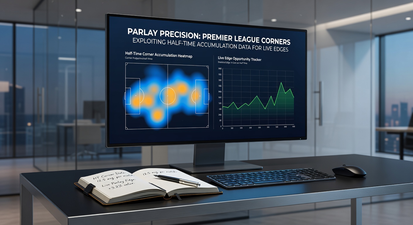 Data visualization chart displaying half-time corner accumulation trends in Premier League matches, with bars comparing low and high scenarios