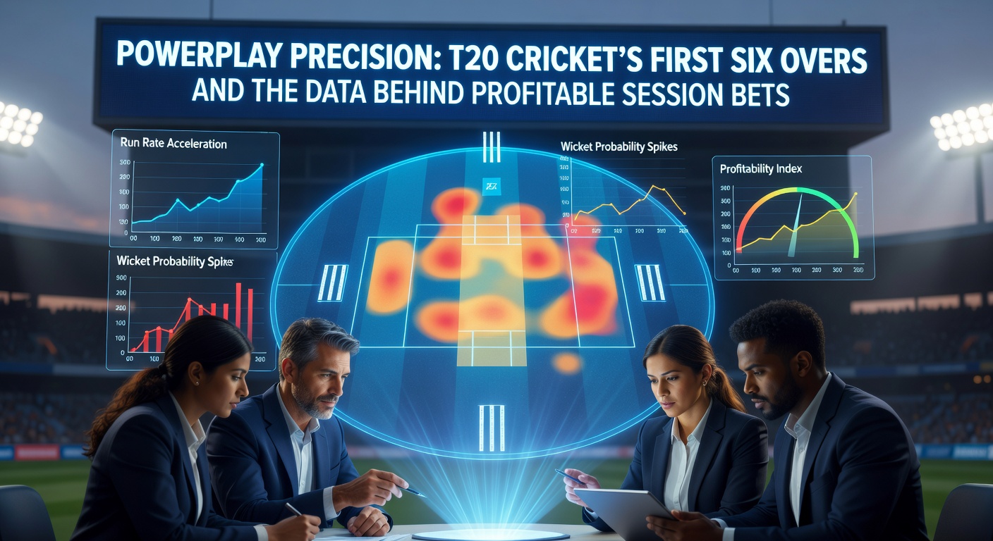 Data visualization chart displaying powerplay run rates and wicket probabilities across major T20 leagues, highlighting profitable betting zones