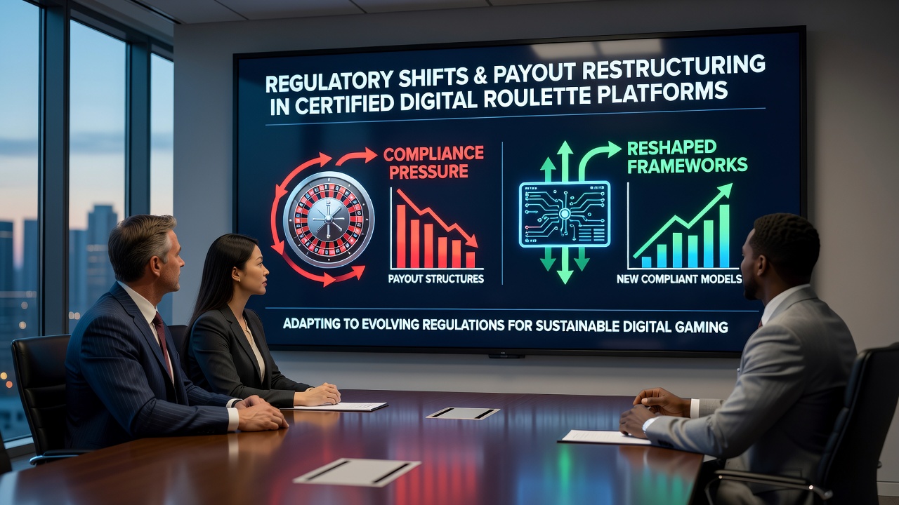 Compliance audit documentation and roulette software dashboard displaying adjusted payout configurations
