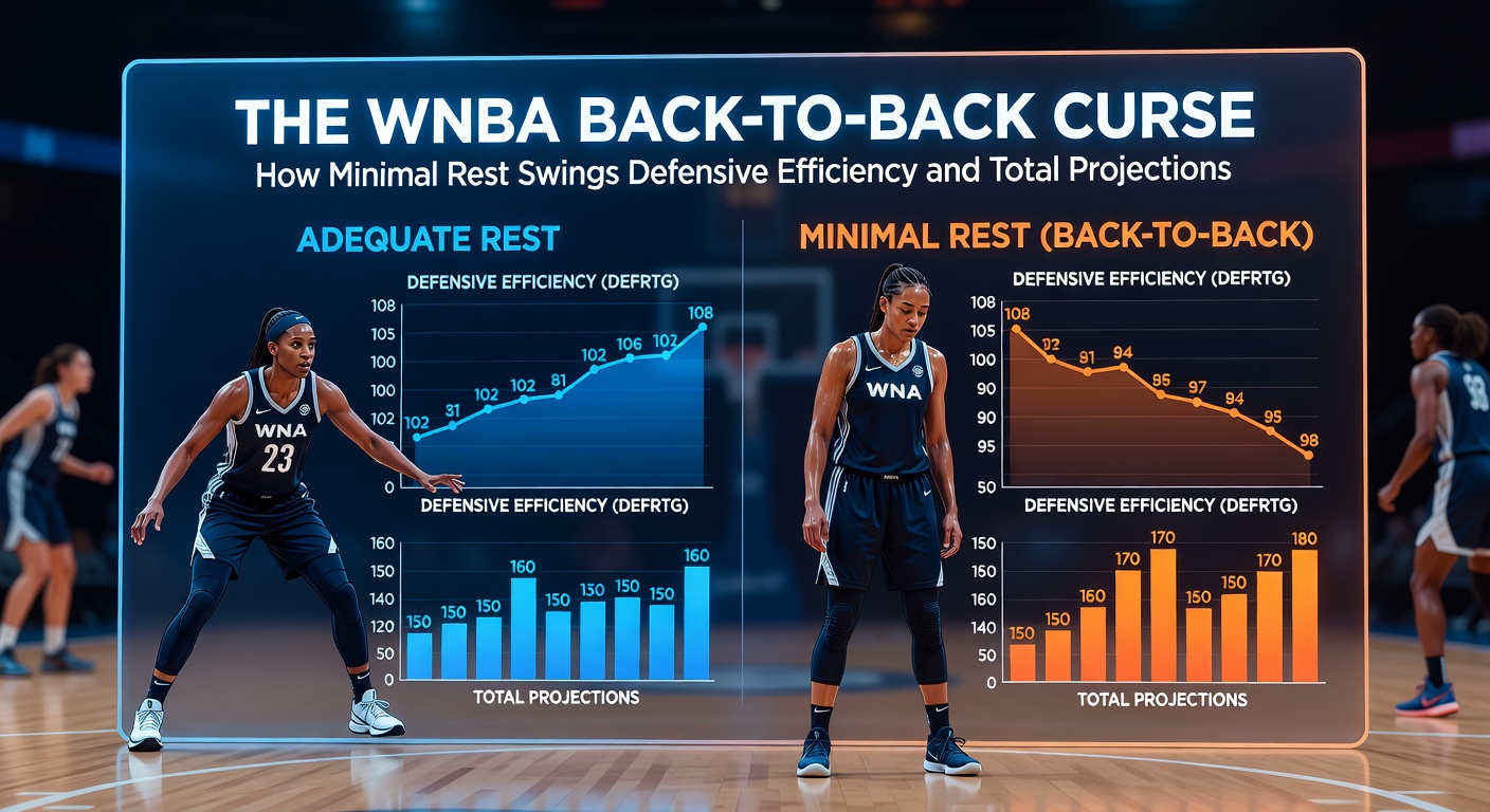 Graph showing WNBA defensive rating spikes on back-to-back games versus rested performances