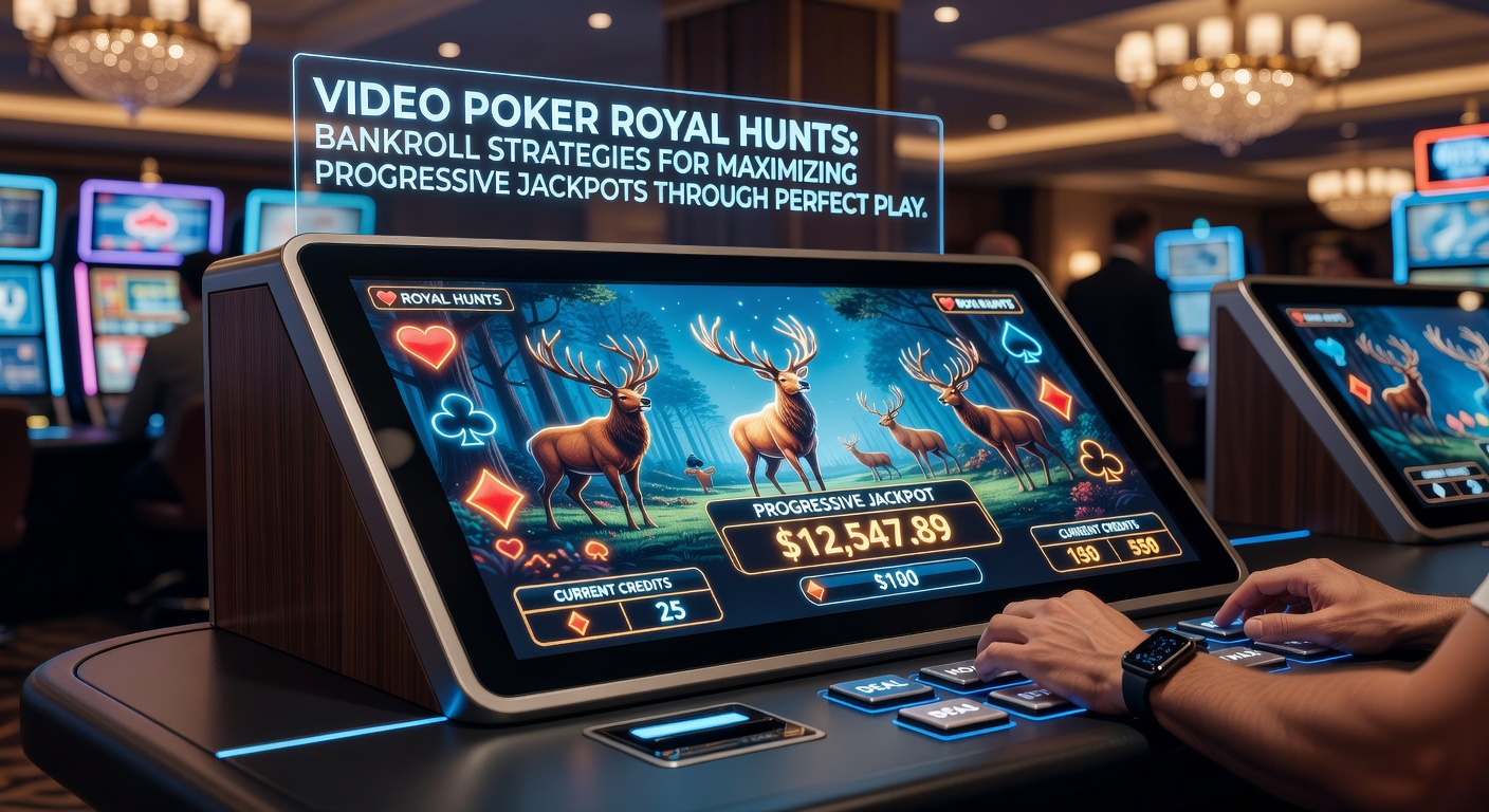 Close-up of a strategy chart for 9/6 Jacks or Better video poker beside a progressive meter nearing $1,200, highlighting key royal draw decisions