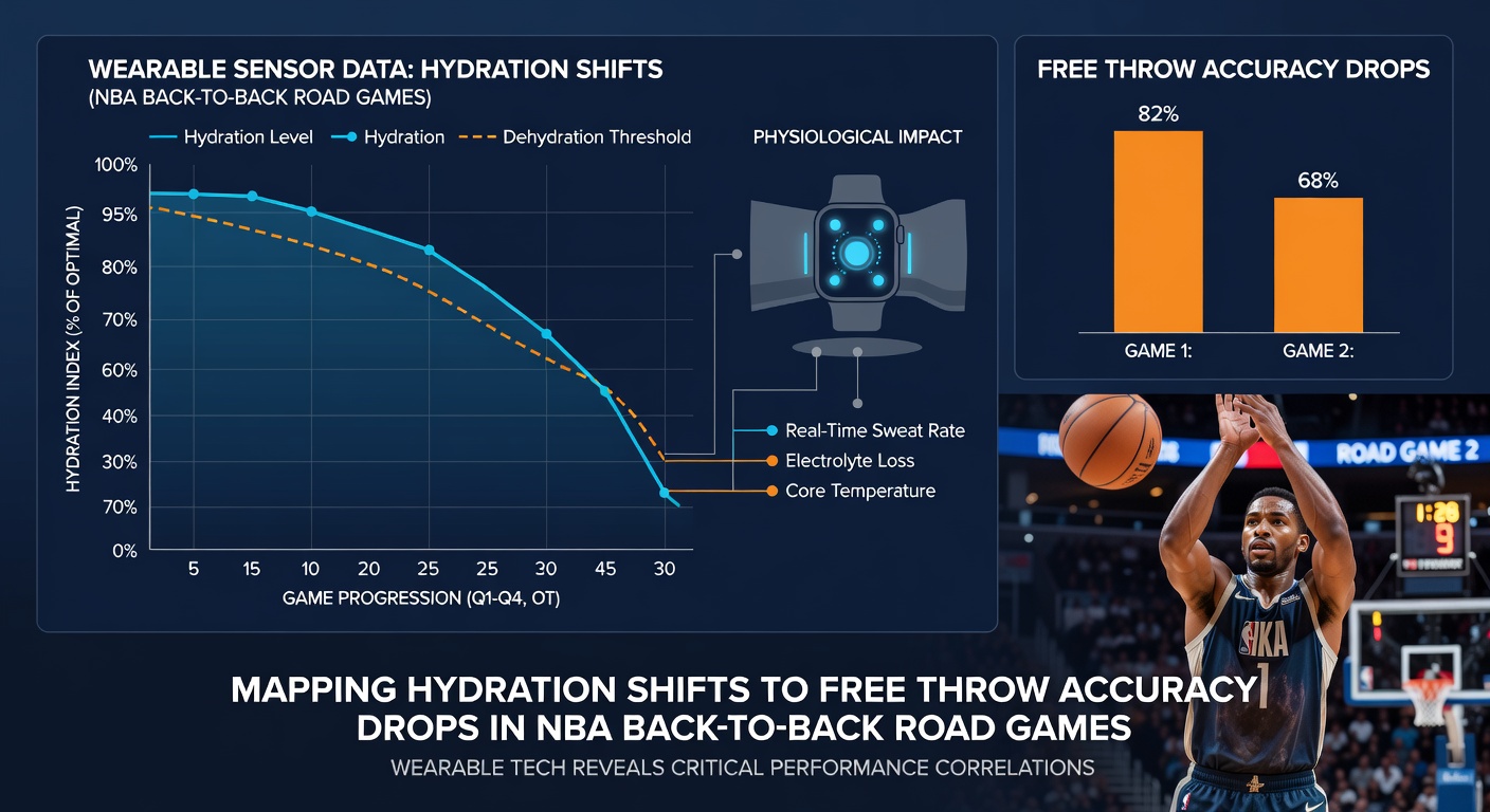 Graph showing correlation between hydration levels and free throw accuracy in NBA road games
